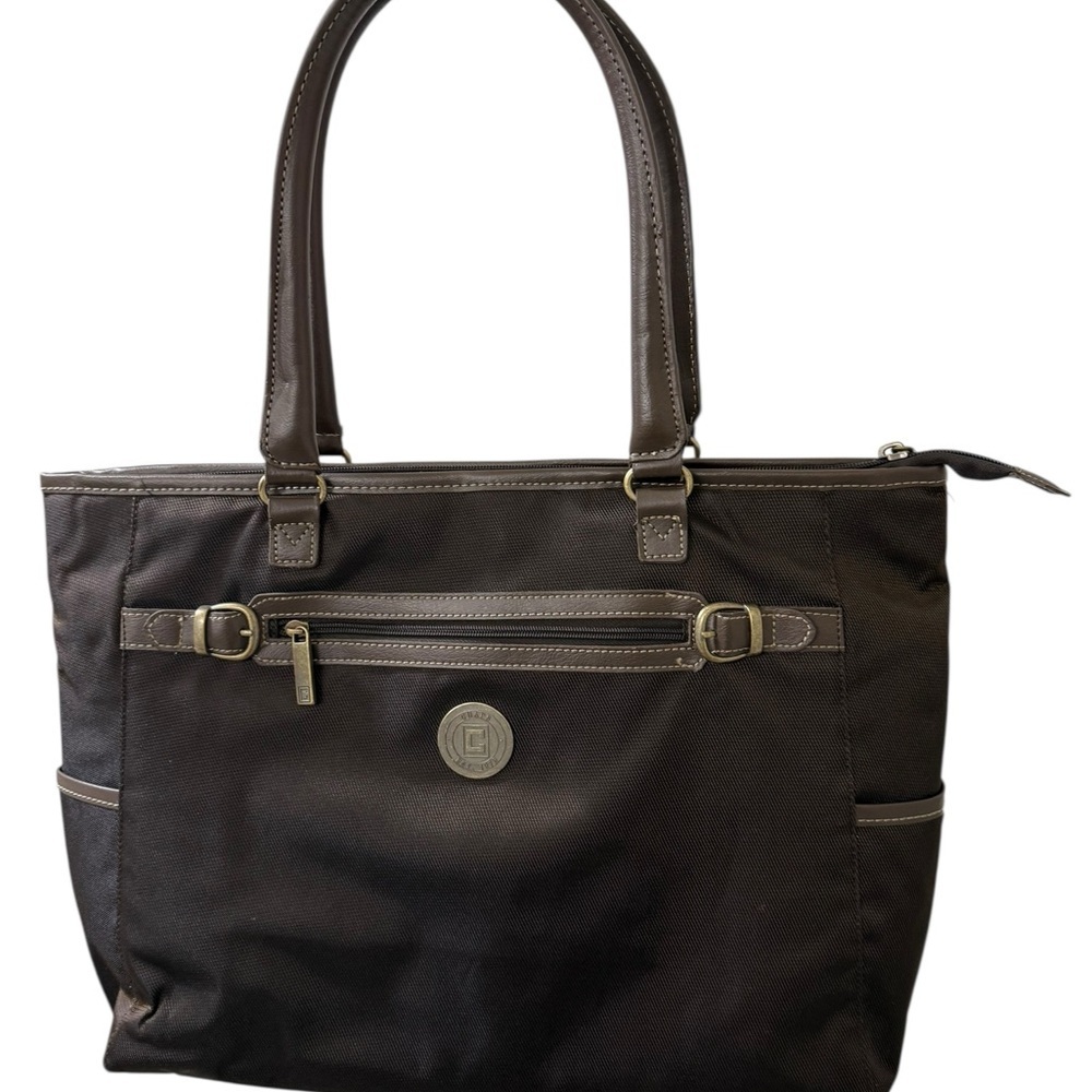 Chaps All Purpose Brown Zippered large IPad Laptop Travel Bag with Feet